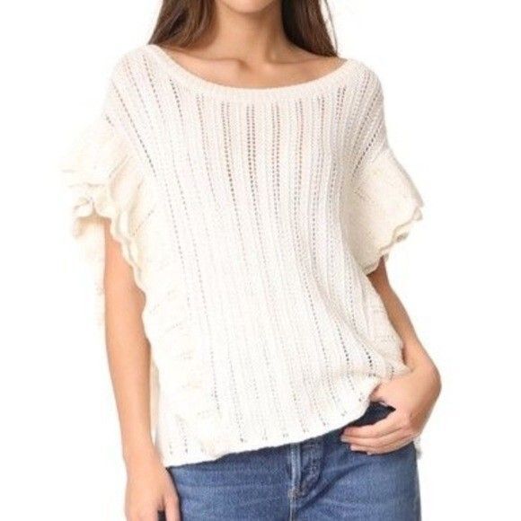 Gorgeous IRO "Dafgan" Cream Ruffle Sleeve Alpaca/Wool Blend Open Knit Sweater XS - Picture 4 of 11